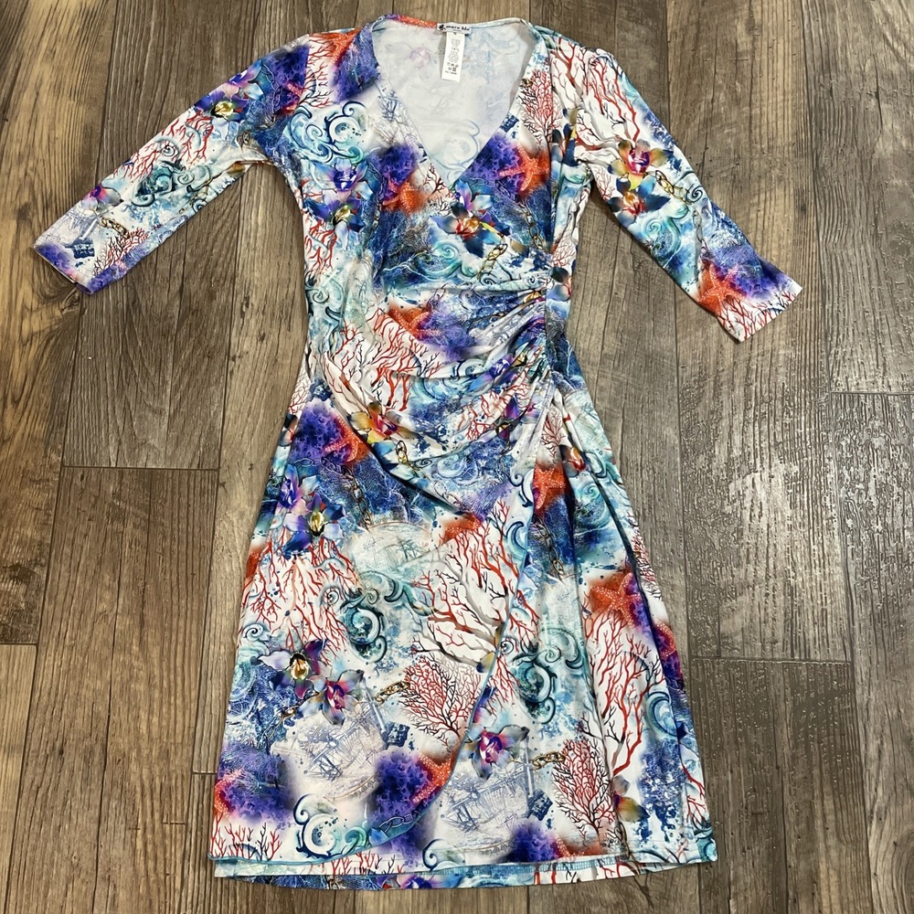 Mare Blu Milano‎ Vibrant V-Neck Wrap Dress with Abstract Floral Print Sz S